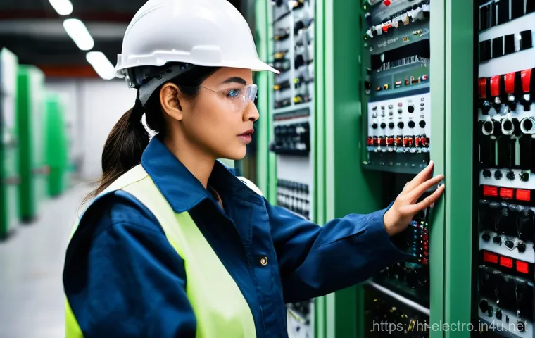 전기 시스템 분석 기기 - **Prompt:** "A highly skilled female electrical engineer, wearing a practical work uniform including...