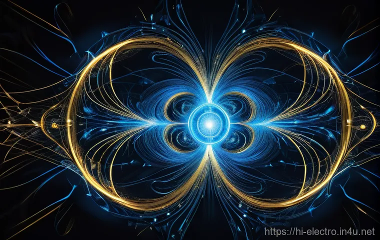 맥스웰 방정식 - **Prompt:** A visually stunning, abstract representation of the invisible dance between electricity ...