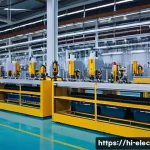 Home 19 전기기기 제조 과정 - A high-tech electric equipment manufacturing assembly line inside a modern factory in India, showcas...