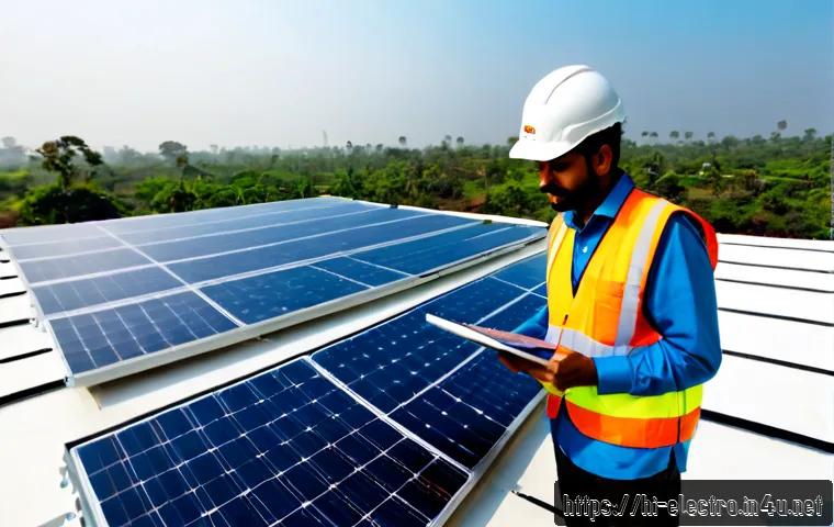 Home 17 태양광 시스템 설계 - Photorealistic rooftop solar system design scene in India, a skilled Indian engineer wearing a safet...